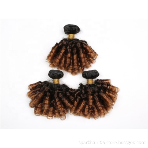 9a 100g SPARK Ombre Brazilian Remy Human Hair Weaving Bundle for Women Weave Extension Black Brown Aunty Funmi FUMI Bouncy Curl
